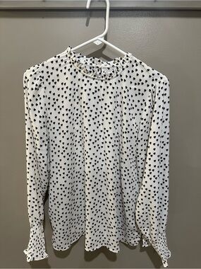 Women's White Heart Print Long Sleeve Blouse